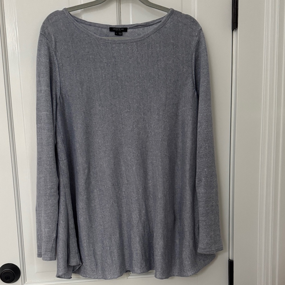 Lafayette 148 New York Heather Gray Long Sleeve Scoop Neck Linen Top